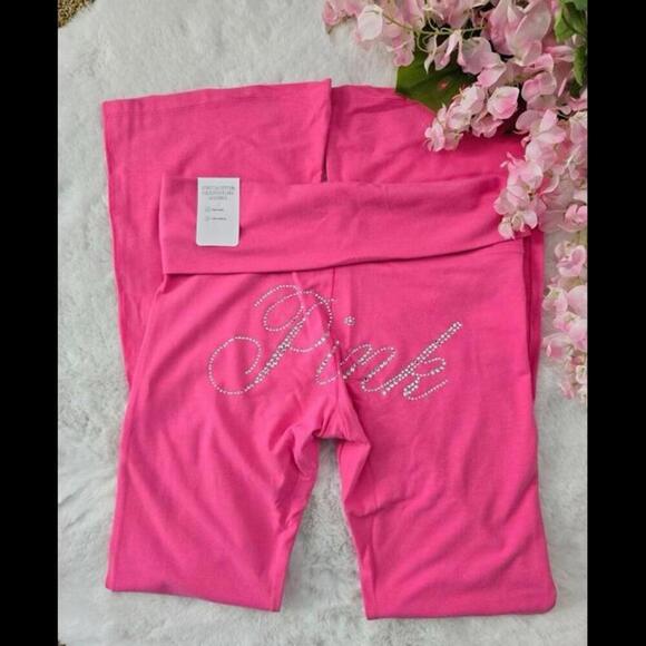 COPY - Y2K Victoria’s Secret PINK VS Bling Cotton Foldover Flare Leggings - Picture 1 of 4